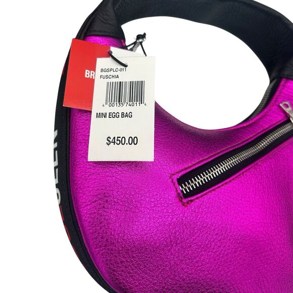 NWT BruceGlen Mini Egg Metallic Leather Hobo Bag in Fuschia - Picture 3 of 6